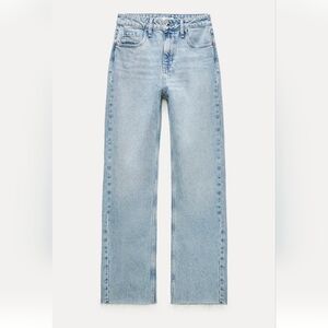 Zara Straight Leg Light Wash Frayed Hem Jeans